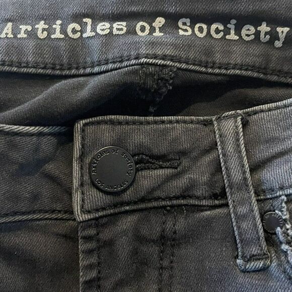Articles of Society Womens Black Skinny Jeans Raw Distressed Hem Waist 24 - Picture 4 of 6